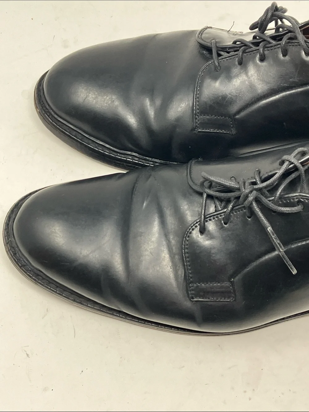 Allen Edmonds Leeds 9501 Black Leather Plain Toe Derby Shoes Mens 14 D